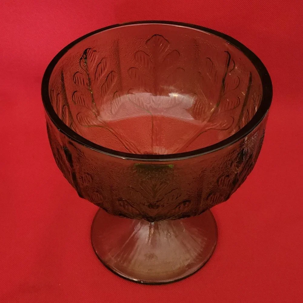 VTG FTD 1978 Green Glass Avocado Oak Leaf Pedestal Depression Bowl Dish